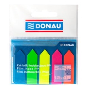 ZAKŁADKI INDEKSUJĄCE DONAU, PP, 12X45MM, STRZAŁKA, 5X25 KART., MIX KOLORÓW