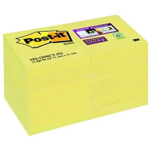 Bloczek samoprzylepny Postit® Super Sticky, żółty, 12 sztuk po 90 kartek, 51x51 mm
