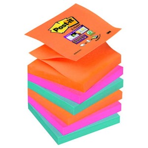R3306SSEG Bloczki samoprzylepne Postit® Super sticky ZNotes, iskrzące kolory, 6 sztuk po 90 kartek, 76x76mm