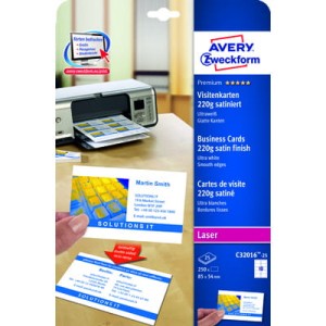 Papier na wizytówki zadruk dwustronny, satynowy, ultrabiałe, 220g laser 85 x 54
