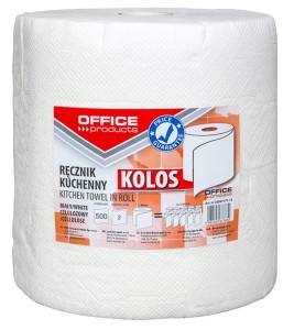 RĘCZNIKI KUCHENNE CELULOZOWE OFFICE PRODUCTS KOLOS, 2-WARSTWOWE, 500 LISTKÓW, 100M, BIAŁE