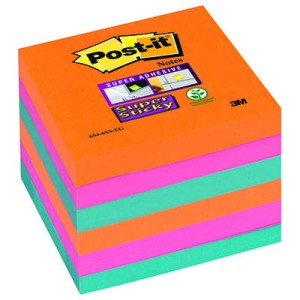 Bloczek samoprzylepny Postit® Super Sticky, iskrzące kolory, 6 sztuk po 90 kartek, 76x76 mm