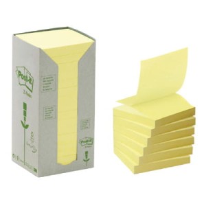 Bloczki Postit z surowców wtórnych  16 bloczków w kartonie zbiorczym (żółte)