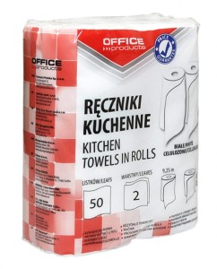 RĘCZNIKI KUCHENNE CELULOZOWE OFFICE PRODUCTS, 2-WARSTWOWYE, 50 LISTKÓW, 9, 25M, 2SZT., BIAŁE