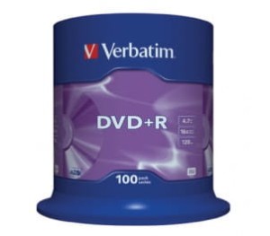 Płyta VERBATIM DVD+R cake box 100 4.7GB 16x Matt Silver opak. 100szt.