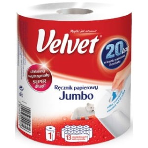 RĘCZNIK W ROLI CELULOZOWY VELVET JUMBO, 2-WARSTWOWY, 520 LISTKÓW, BIAŁY
