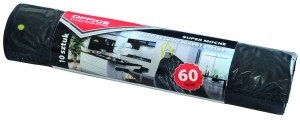 Worki na śmieci 60l domowe z taśmą OFFICE PRODUCTS, super mocne (LDPE),10szt., czarne