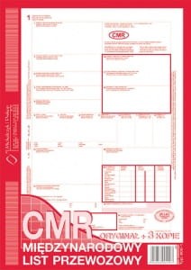 CMR Międzynarodowy list przewozowy, A4, (oryginał + 3 kopie)