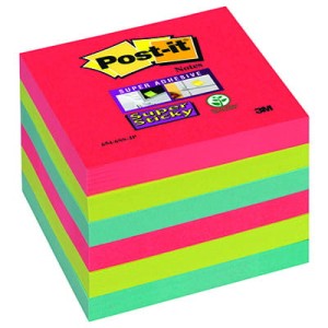 Bloczek samoprzylepny Postit® Super Sticky, sercowe kolory, 6 sztuk po 90 kartek, 76x76 mm