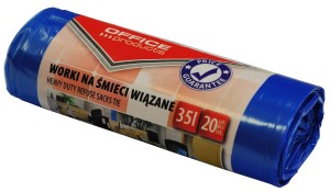 Worki na śmieci wiązane 35L, 20szt. OFFICE PRODUCTS, premium (LDHD), niebieskie