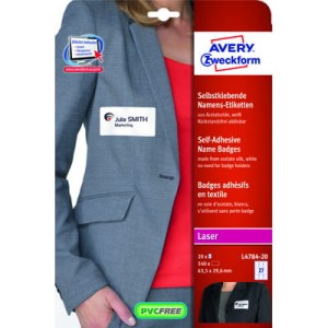 Samoprzylepne identyfikatory do zadruku; A4, 20 ark./op., 80 x 50 mm, białe, sztuczny jedwab