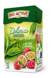 BIG-ACTIVE Herbata ZIELONA Z MALINĄ i MARAKUJĄ 20 torebek