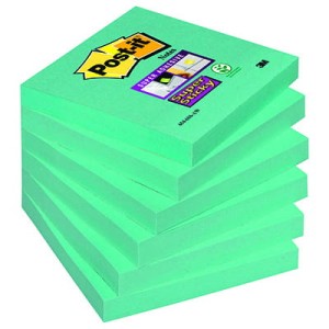Bloczek samoprzylepny Postit® Super Sticky, morska fala, 6 sztuk po 90 kartek, 76x76 mm