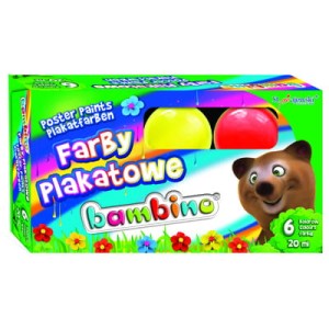 Farby plakatowe BAMBINO 12 kol. 20ml. + 1 farba cielista GRATIS