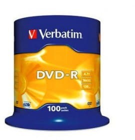 Płyta VERBATIM DVD-R cake box 100 4.7GB 16x Matt Silver opak. 100szt.