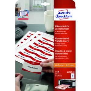 Identyfikatory (wkład) z mikroperforacją; A4, 20 ark./op., 60 x 90 mm, białe, 160szt., mikroperforowane