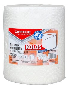 RĘCZNIKI KUCHENNE CELULOZOWE OFFICE PRODUCTS KOLOS JUNIOR, 2-WARSTWOWE, 300 LISTKÓW, 60M, BIAŁE