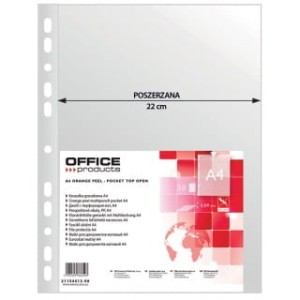 KOSZULKI NA DOKUMENTY OFFICE PRODUCTS, POSZERZANE, PP, A4, GROSZKOWE, 90MIKR., 50SZT.