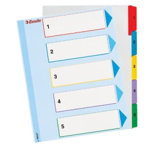 Przekładki kartonowe Mylar A4 z laminowaną kartą 1-5 kolor.