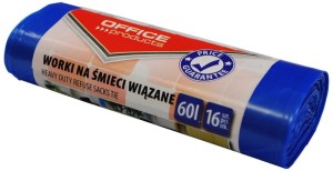 Worki na śmieci wiązane 60L, 16szt. OFFICE PRODUCTS, premium (LDHD), niebieskie