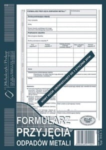 Formularz przyjęcia odpadów metali, A5, (oryginał + 1 kopia)