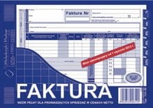 Faktura wzór pełny dla prowadzących sprzedaż w cenach netto, A5, (oryginał + 1 kopia)