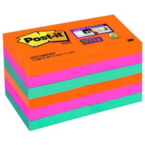 Bloczek samoprzylepny Postit® Super Sticky, iskrzące kolory, 12 sztuk po 90 kartek, 51x51 mm