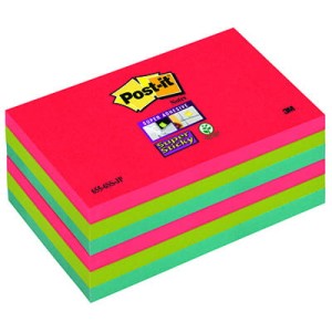 Bloczek samoprzylepny Postit® Super Sticky, sercowe kolory, 6 sztuk po 90 kartek, 76x127 mm