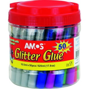 Klej z brokatem AMOS GCL22D24GS - 22ml x 24 kolory sreb./złoty