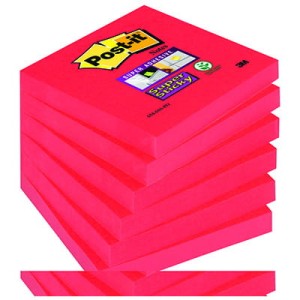 Bloczek samoprzylepny Postit® Super Sticky, czerwień, 6 sztuk po 90 kartek, 76x76 mm